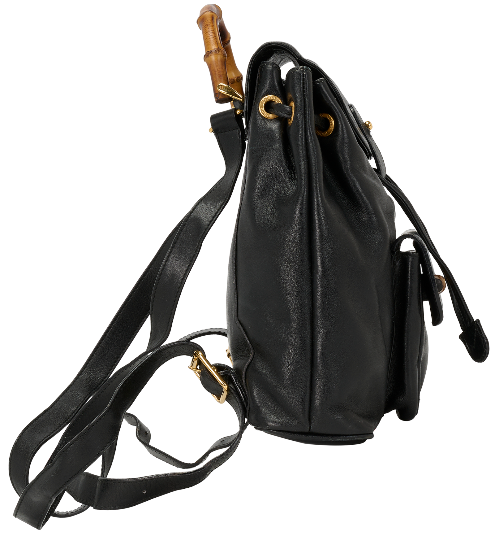 Vintage Bamboo Backpack, &pound;295, Handbags, Black, Leather, Side view